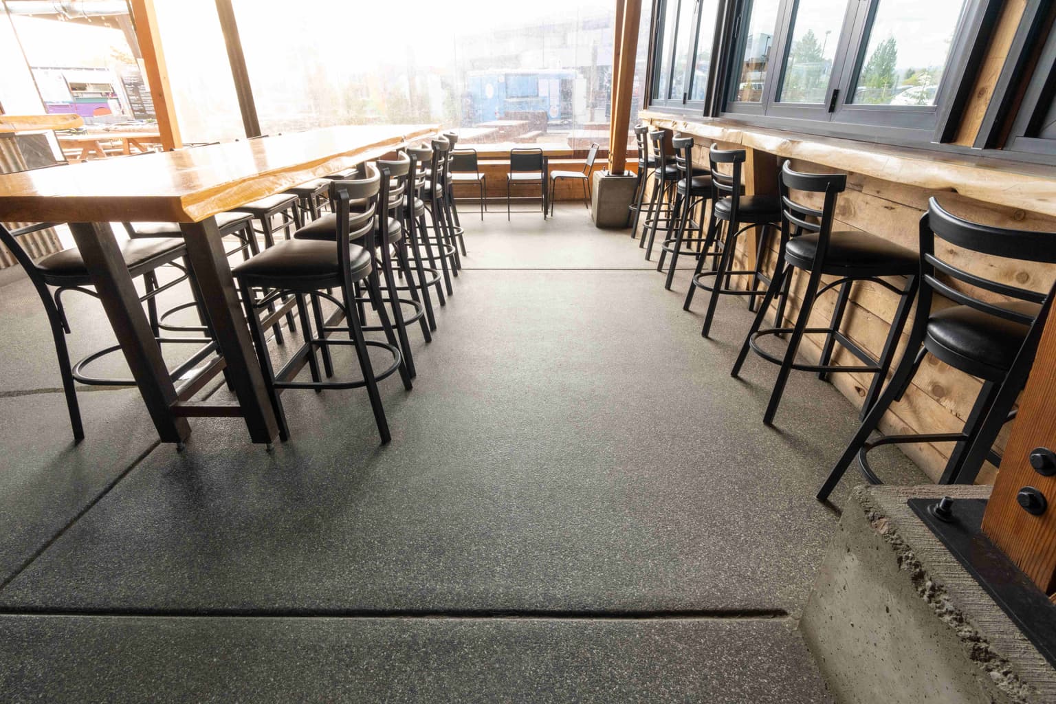 Brewery commercial space with seamless polished concrete